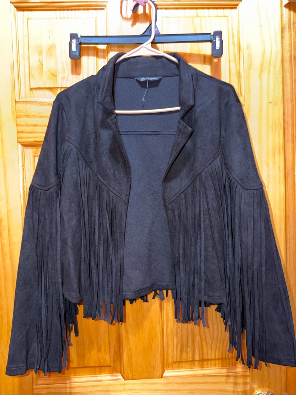 Women's Black Fringe Faux Suede Jacket